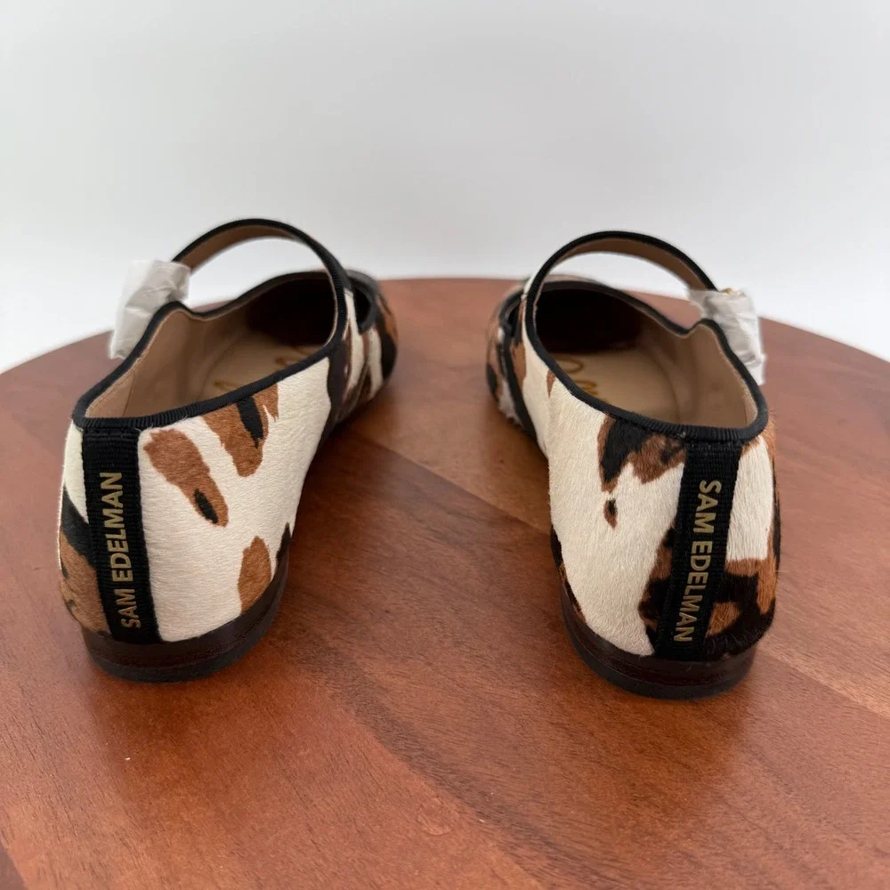 Sam Edelman Michaela Mary Jane Flats Womens Brown Cow Print Calf Hair 7 M